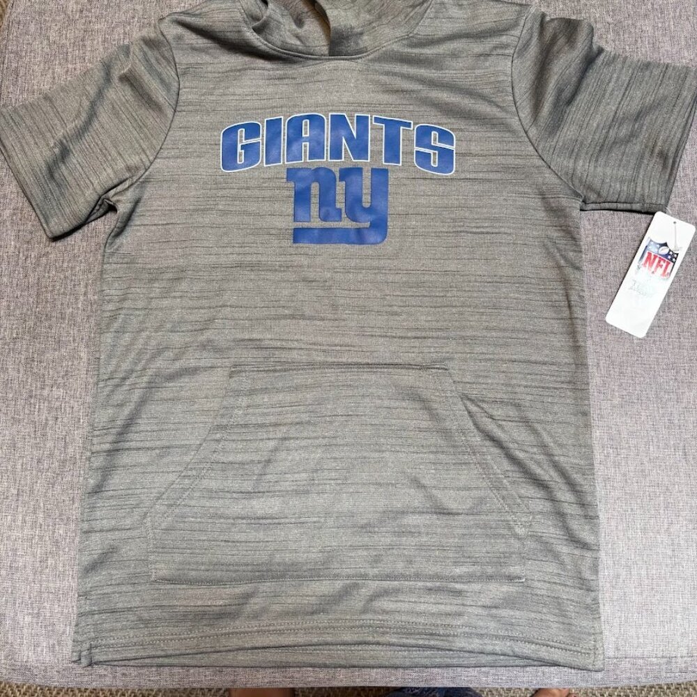 NY Giants Youth L 12-14 Gray NFL Team Apparel Short Sleeve Hoodie